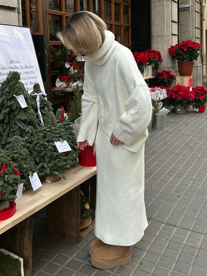 Turtleneck And Skirt 2025 Autumn Winter Loose Knitted Two-Piece Sweater Set For Women_voghion.com