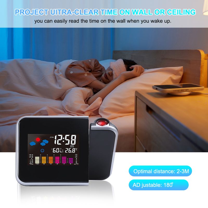 Podofo Table Color Display With Time Projection Digital Alarm Clock Rotatable Weather Station_voghion.com