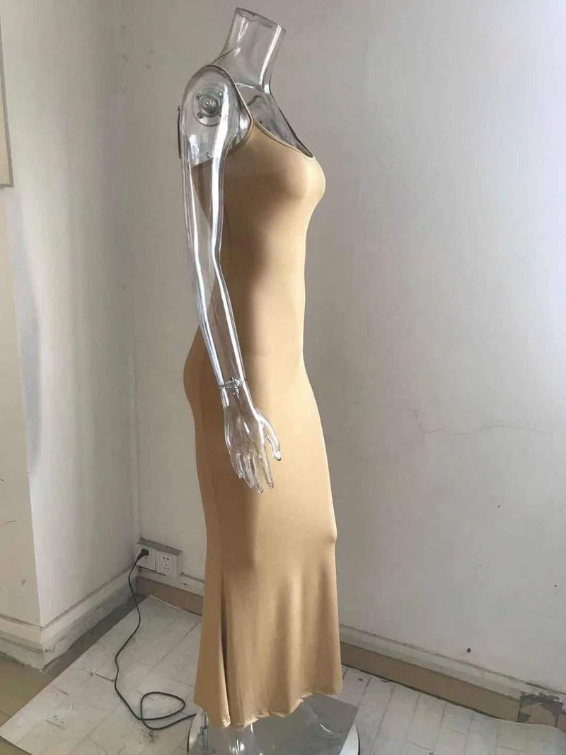 Damenbekleidung Langes Kleid Lässiges, schmales, langärmliges Heimkleid_voghion.com