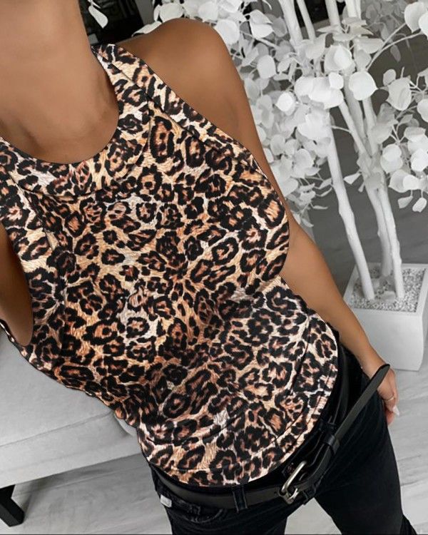 Canotta estiva con stampa multicolore per donna, sexy, con scollo rotondo, sottoveste e top esterno_voghion.com