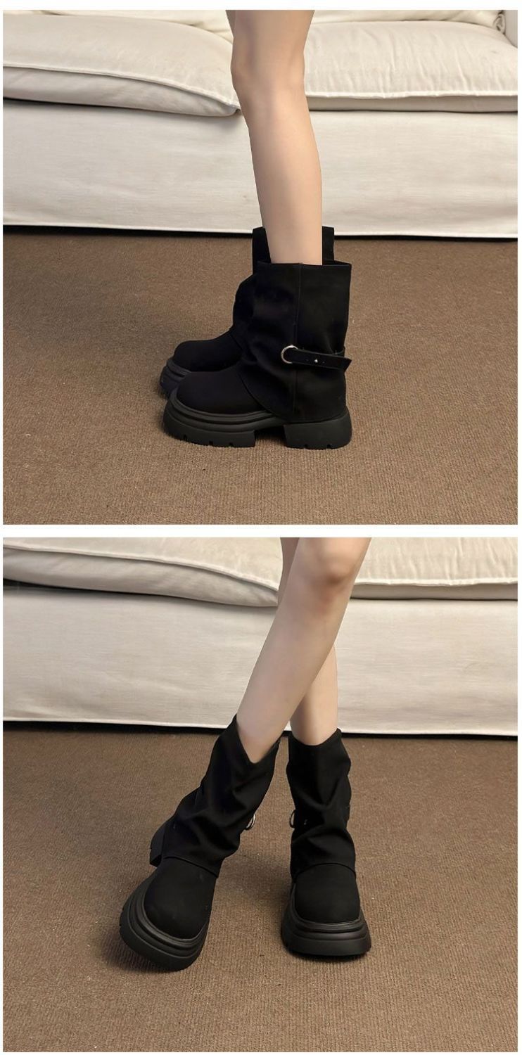 ShoeGlobe 2025 Retro Dicke Sohle Kurze Herbst Winter Neue Martin Western Style Höhersetzende Slim-Fit Denim Stiefel_voghion.com