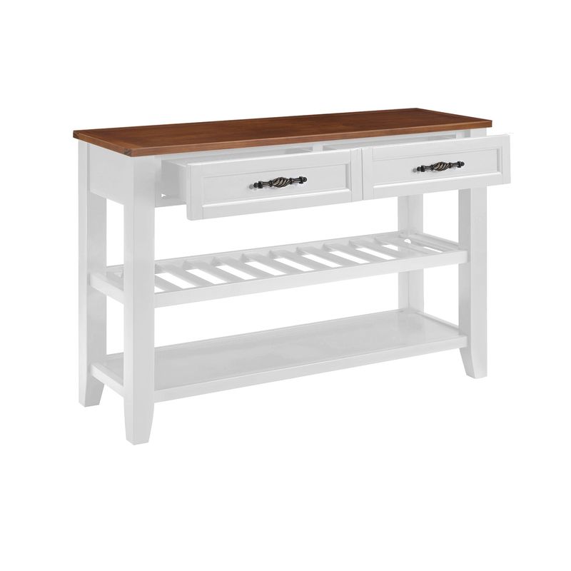 Retro Design Console Table With Two Open Shelves, Pine Solid Wood Frame And Legs For Living Room_voghion.com