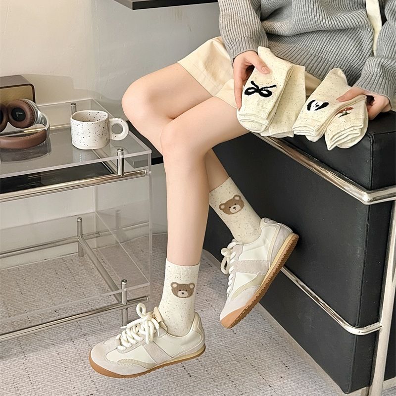 Women's & Men's Cotton Crew Socks With Bow Knots & Cute Animal Prints - Soft, Breathable & Comfortable For All Seasons Color Dot Socks_voghion.com