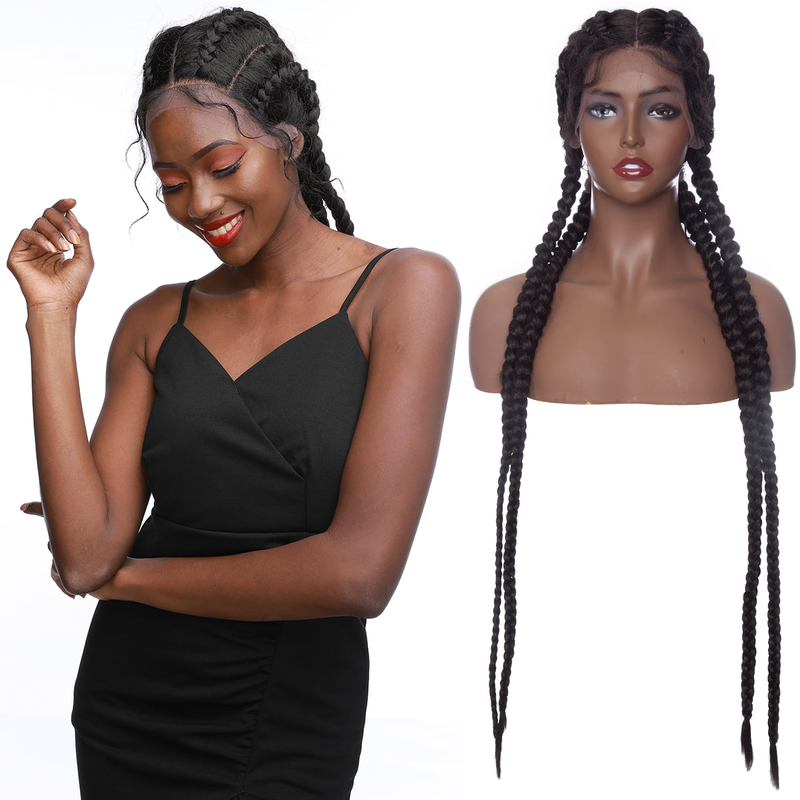 36inch chemical fiber lace braid wig wig 13*5*1 lace hand-woven braid four-strand braid long braid wig_voghion.com
