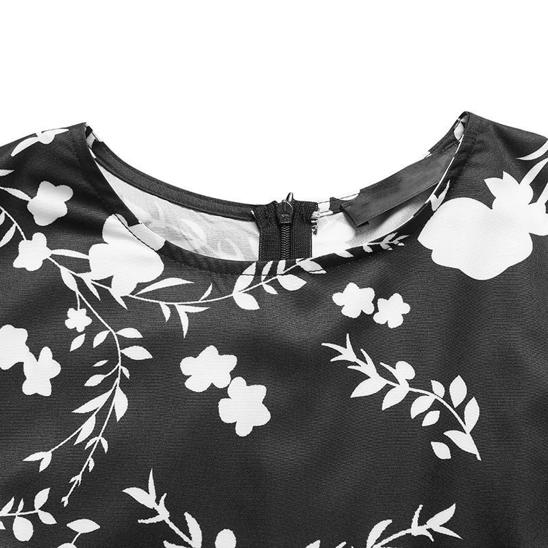 Women's Muslim Street Fashion Commuting Pattern Random Floral Print Contrast Color Design A-hem Lace-up Dress_voghion.com