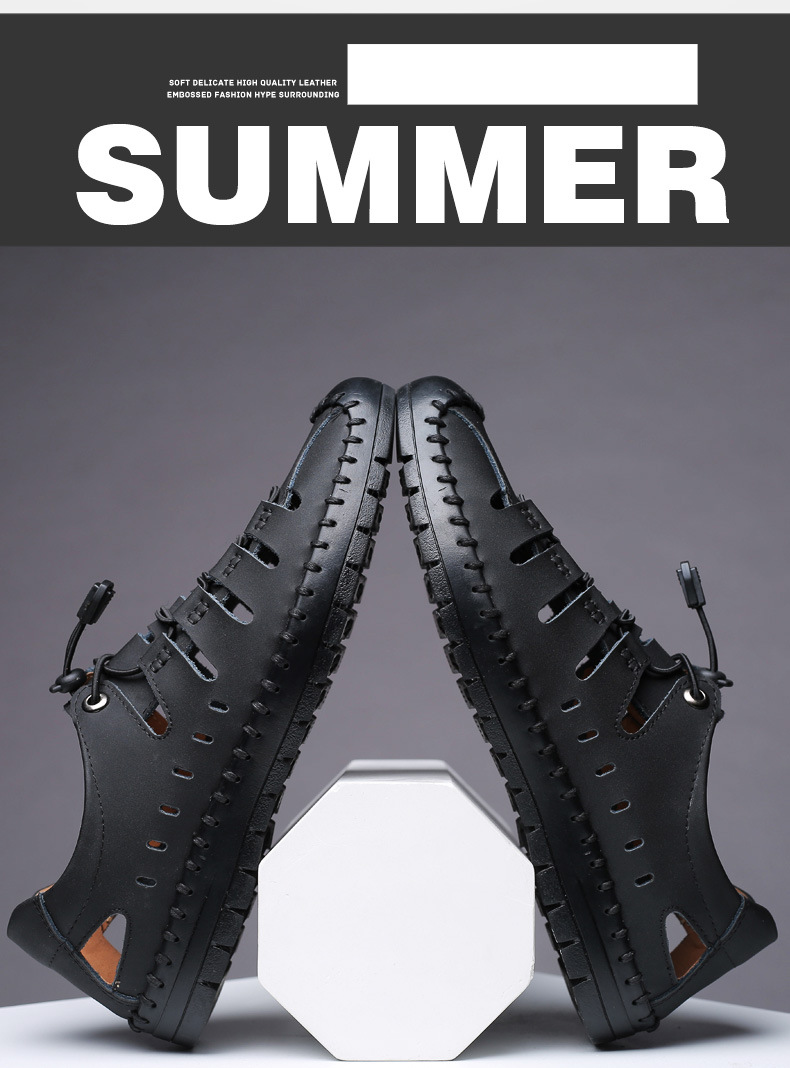 Novedad de verano, sandalias para hombre, zapatos informales de cuero, zapatos de cuero transpirables con agujeros para hombre, zapatos para hombre_voghion.com