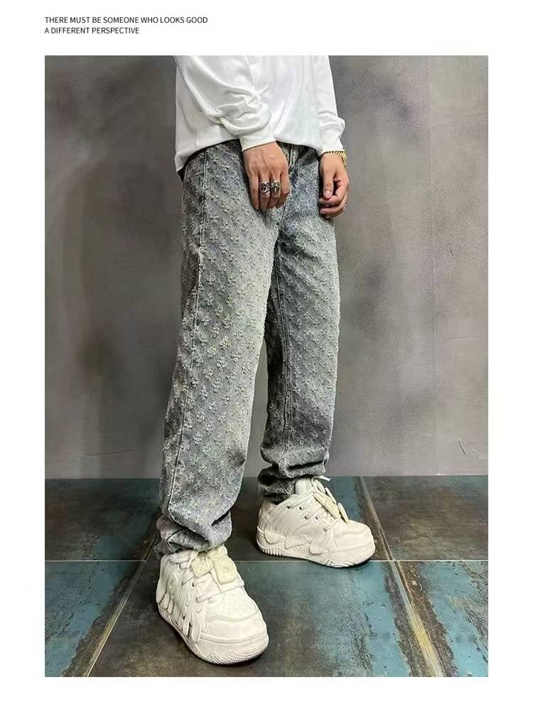 2024 American High Street Jeans Hommes Ample Droite Tendance Marque Ensemble Pantalon Polyvalent_voghion.com
