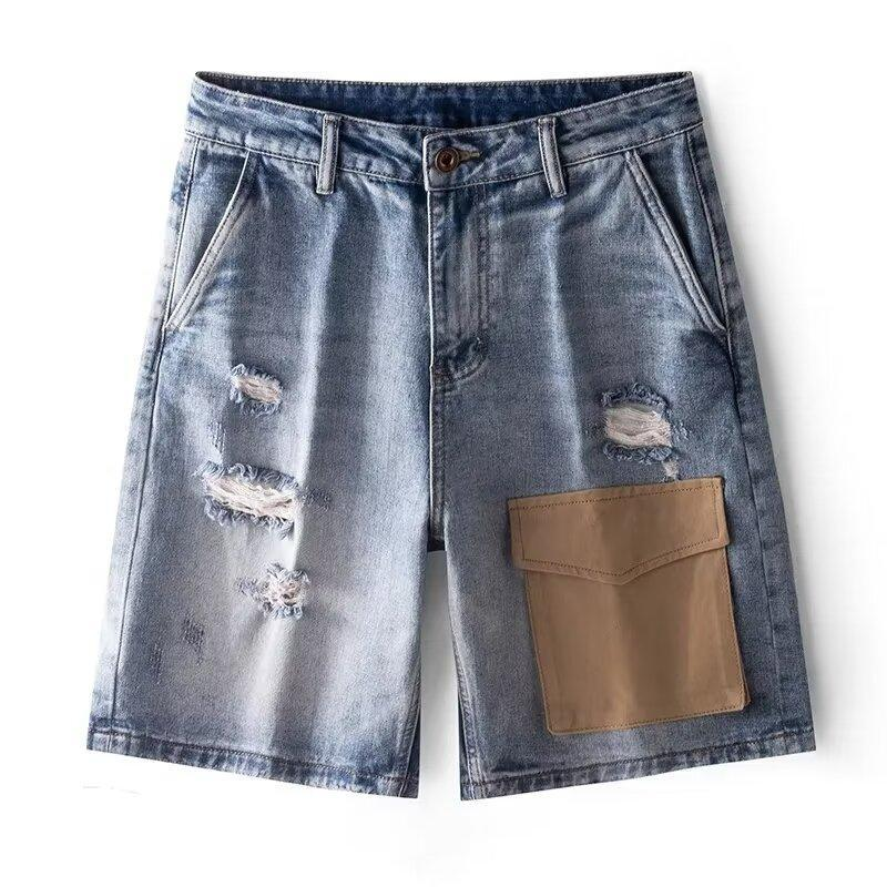 Herren Distressed Denim Shorts – Sommerliche, lässige, locker sitzende, mittellange Cargo-Shorts mit Hosenschlitz und Knopfleiste, verwaschene Bluejeans für Streetwear (Größen 28–36)_voghion.com