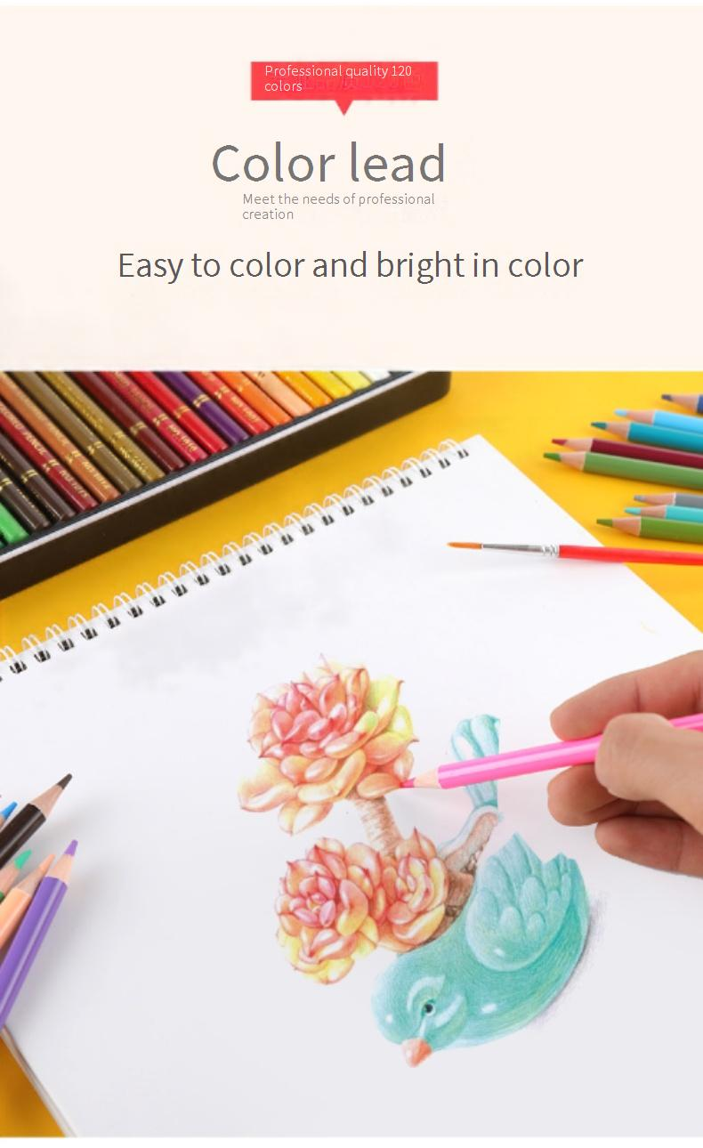 Conjunto profissional de lápis de aquarela - 12/24/36/72/120 cores, núcleo macio 4B, estojo de madeira, ideal para artistas, esboços e livros de colorir_voghion.com