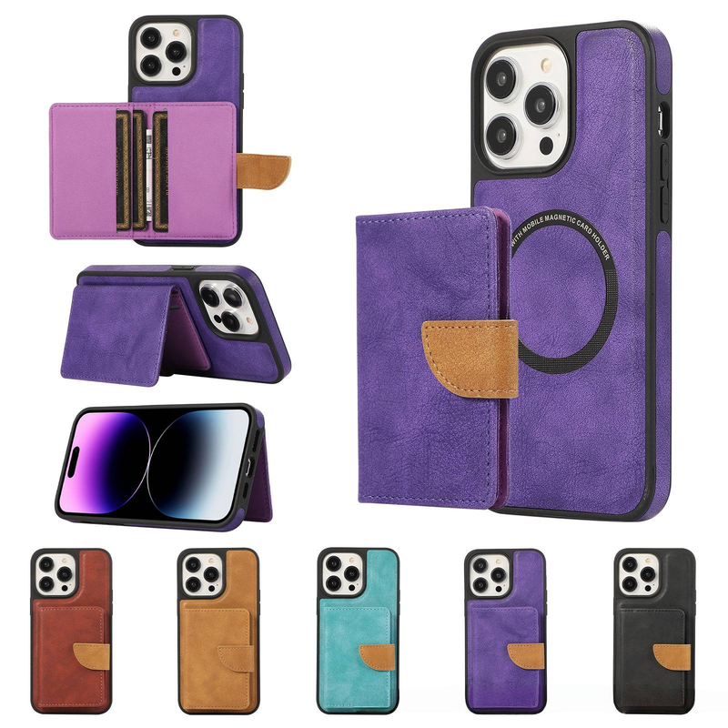Magnetic Card Holder Phone Case For Slim Wallet & Protective Cover 2-in-1, PU Leather, Handcrafted_voghion.com