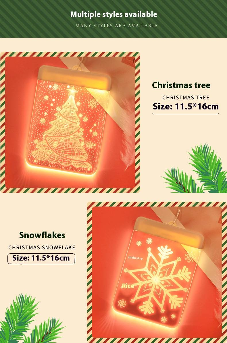 Luces LED navideñas decorativas, guirnaldas de luces festivas para interiores con diseños de muñecos de nieve, Papá Noel, renos y árboles de Navidad._voghion.com