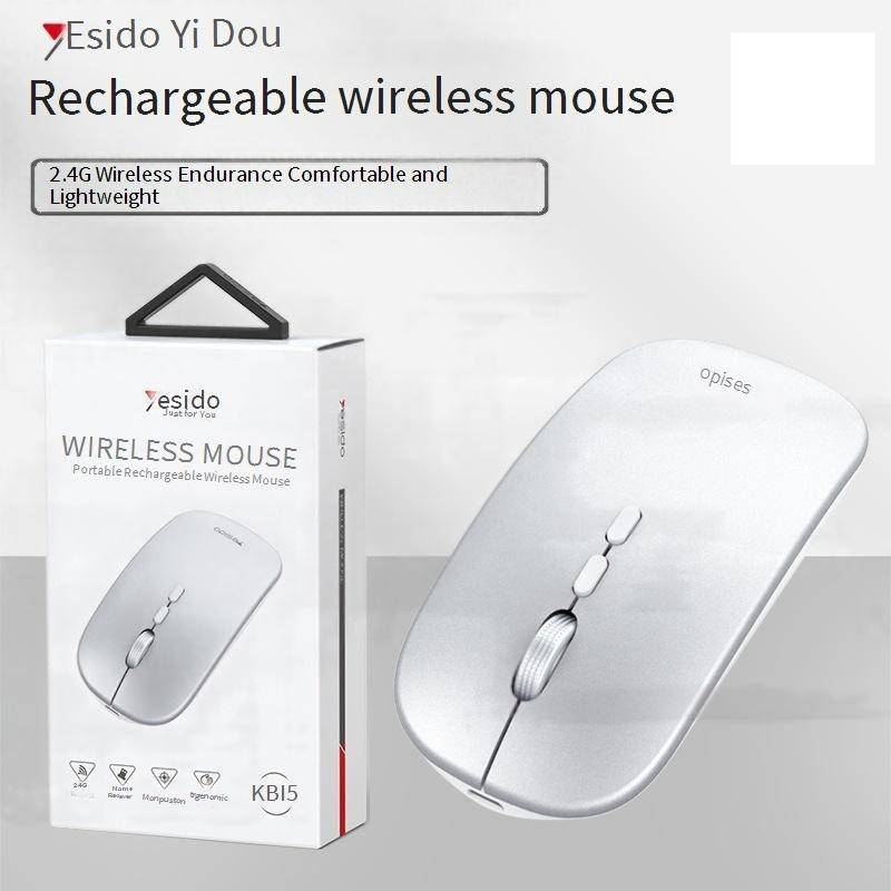 Yesido Wireless Mouse, Bluetooth 2.4G Rechargeable Silent Gaming Mouse With Ergonomic Design For PC/Laptop (Silver, KB15)_voghion.com