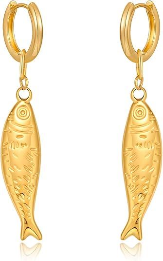 Orecchini ad anello in oro da donna, orecchini a forma di pesce rosso, gioielli alla moda per le donne_voghion.com