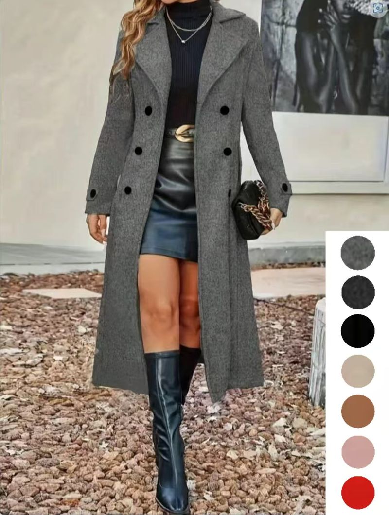 Women's Double-Breasted Wool Blend Trench Coat – Slim Fit Long Coat With Belt, Elegant Fall Winter Jacket For Women_voghion.com