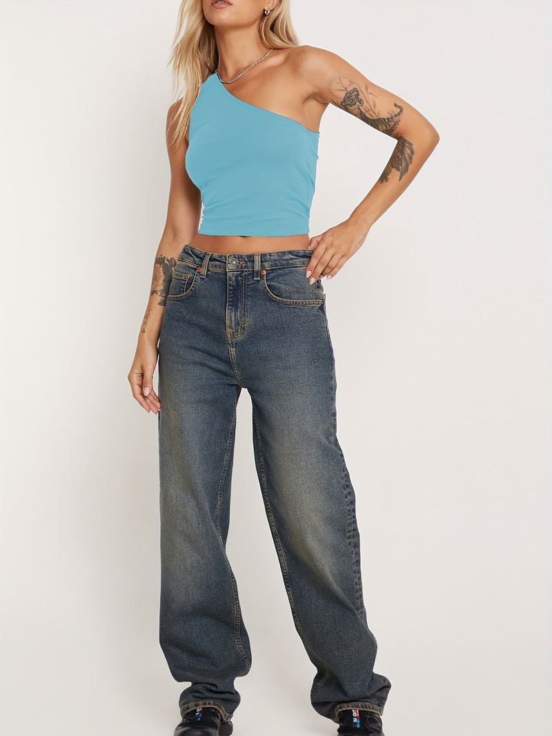 Women's Clothing Sexy Spice Girl women's single shoulder halter vest tight-fitting top knitted pure_voghion.com