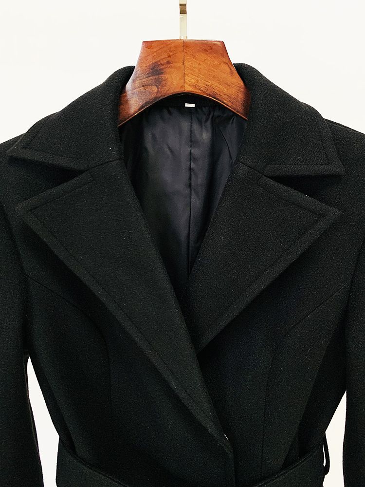 Elegante cappotto lungo in lana con cintura - Trench doppiopetto da donna, classico motivo a quadri, vestibilità slim per l'ufficio, capospalla alla moda_voghion.com