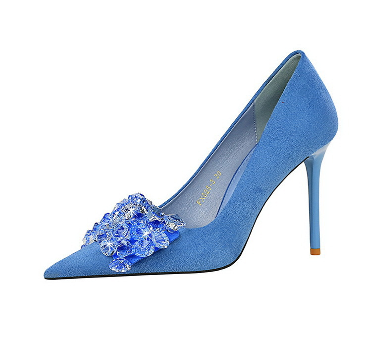 Banquet High Heels Women's with Thin Heels, Suede, Shallow Mouth, Pointed Water Diamond Bow Single Shoes_voghion.com