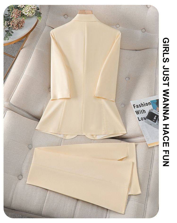 Elegantes 3/4-Ärmel-Anzugset für Damen – Slim Fit, professioneller Blazer und Hose fürs Büro und formelle Anlässe_voghion.com
