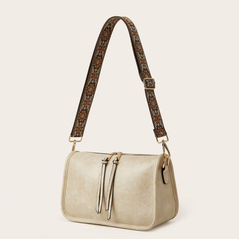 Borsa a tracolla larga in PU tinta unita da donna, stile bohémien_voghion.com