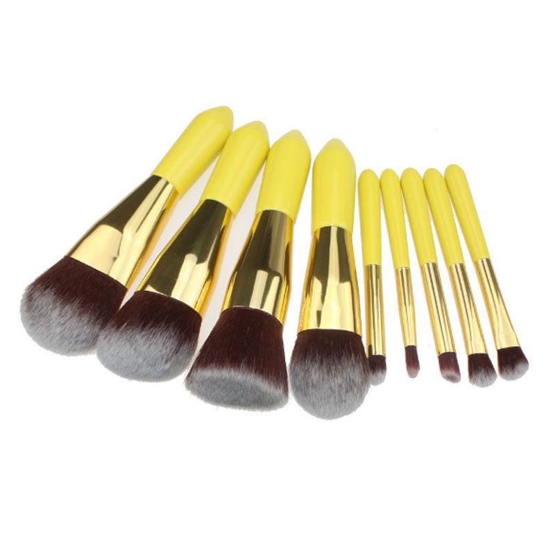 9-teiliges Reise-Make-up-Pinsel-Set, gelb oder rosa, kurzer Griff, Puder, Rouge, Lippenpinsel-Set, Beauty-Make-up-Tools_voghion.com
