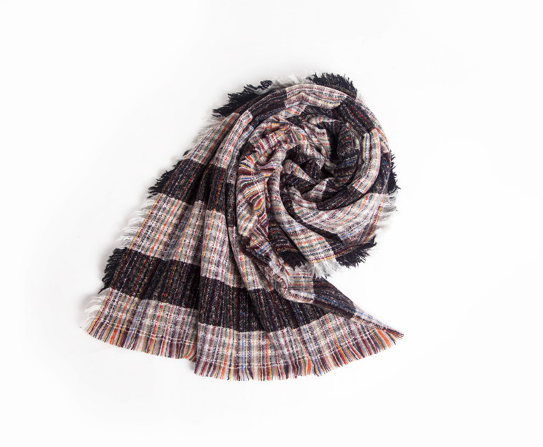 Unisex Large square shawl with thick stripes and fur shawl for women_voghion.com