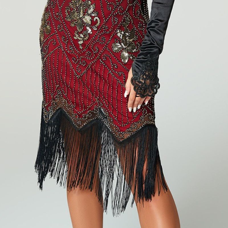 K Abendkleid, neues handgesticktes Paillettenkleid, Partykleid, V-Ausschnitt, kurzärmeliges Kleid. Keine Handschuhe, Halskette usw._voghion.com