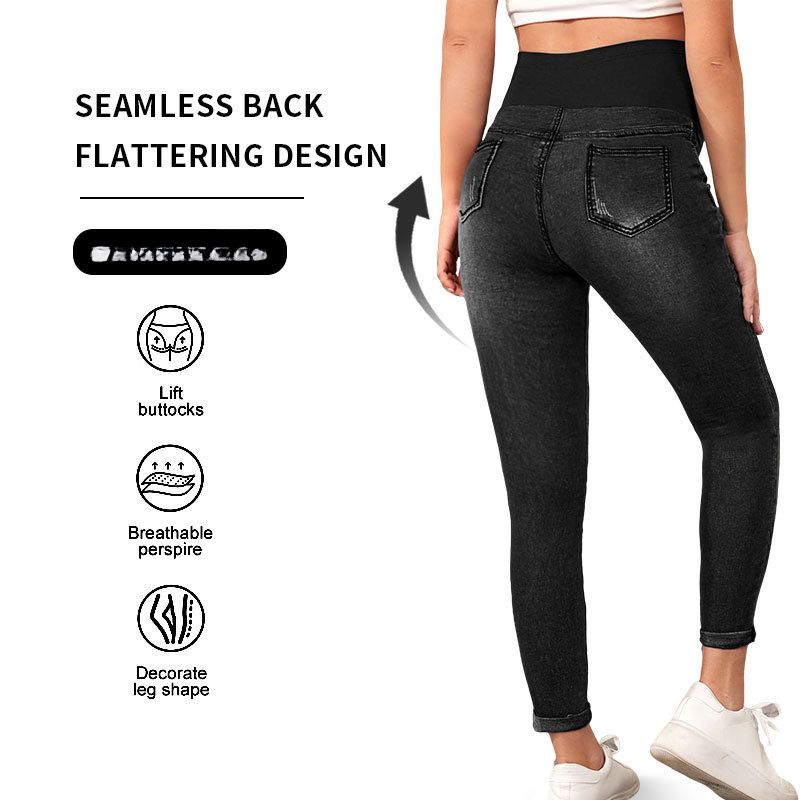 Maternity Jeans With High Waist, Belly Support, And Hip Lift; Best-selling Elastic Maternity Denim Trousers._voghion.com
