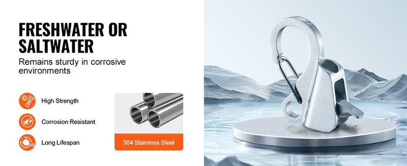 VEVOR Boat Anchor Hook, 304 Stainless Steel Slide Anchor, Knotless Anchor System With Quick Release, Boat Anchor Hook Clips For 3/8" - 5/8" Boat Anchor Rope, Easy To Use, Holds 3700 LBS_voghion.com