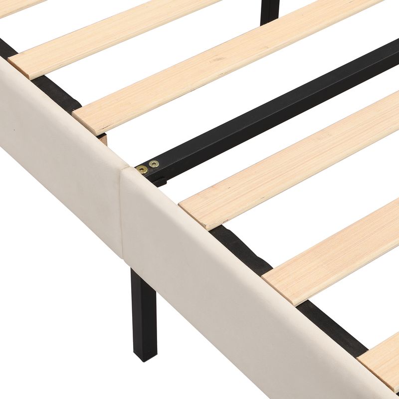 Polsterbett 140x190cm, Doppelbett Mit Kopfteil, Goldenen Füßen Und Lattenrost, Beige_voghion.com