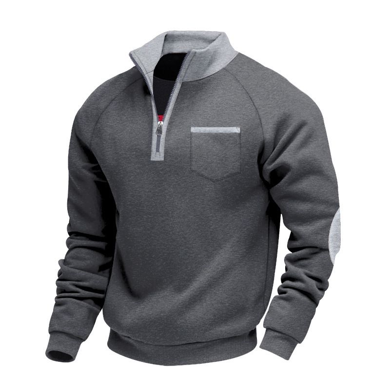 Herren-Sweatshirt mit Reißverschluss und Fleecefutter – Schwere Polyestermischung mit Stehkragen und Patch-Design (S-XXXL) – Lässiger Winterpullover mit entspannter Passform_voghion.com