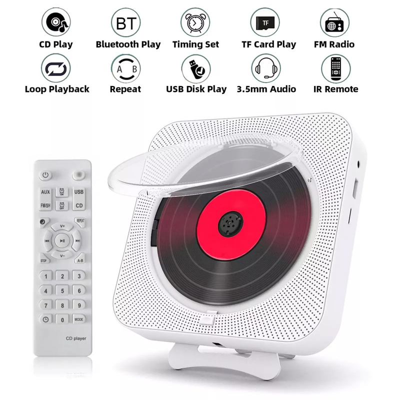 Tragbarer Bluetooth-Lautsprecher, Stereo-Player, LED-Bildschirm, wandmontierbarer CD-Musik-Player mit IR-Fernbedienung, FM-Radio_voghion.com