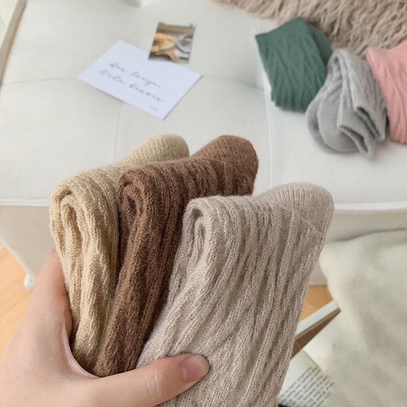 Weiche, warme Wollmischung für Damen und Herren, Mid-Crew-Baumwollstricksocken mit geripptem Design – gemütlich und atmungsaktiv für alle Jahreszeiten_voghion.com