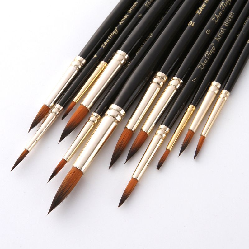 Cross-border 12 nylon wool brush two-color nylon wool brush round front watercolor brush art painting brush_voghion.com