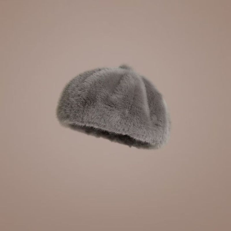 Autumn Winter Versatile Solid Color Drawstring Mink Beret Thickened Large Head Circumference Women Round Top Warm_voghion.com