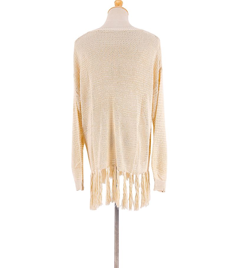 Women's Crochet Lace Fringe Beach Cover Up – Boho Chic Bikini Wrap, Lightweight Sun Protection Shirt, One Size Fits All_voghion.com