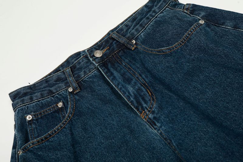 G6875 American Trendy Neutral Street Retro Nostalgic Blue Design Loose Men's Washed Scimitar Jeans_voghion.com