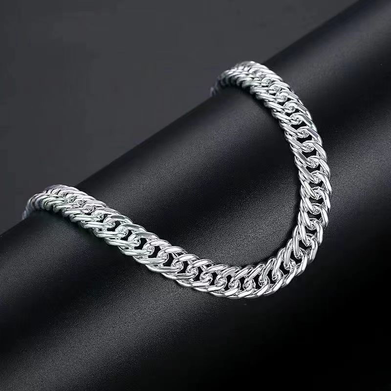 Men's Silver-Plated Bold Horsewhip Bracelet Simple Style Braided Wristband Trendy Hip-Hop Light Luxury Jewelry_voghion.com