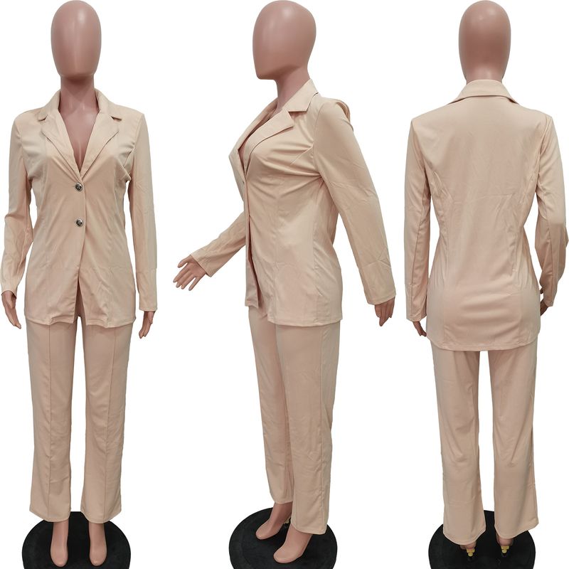 Women's Clothing solid color suit collar button two piece suit_voghion.com