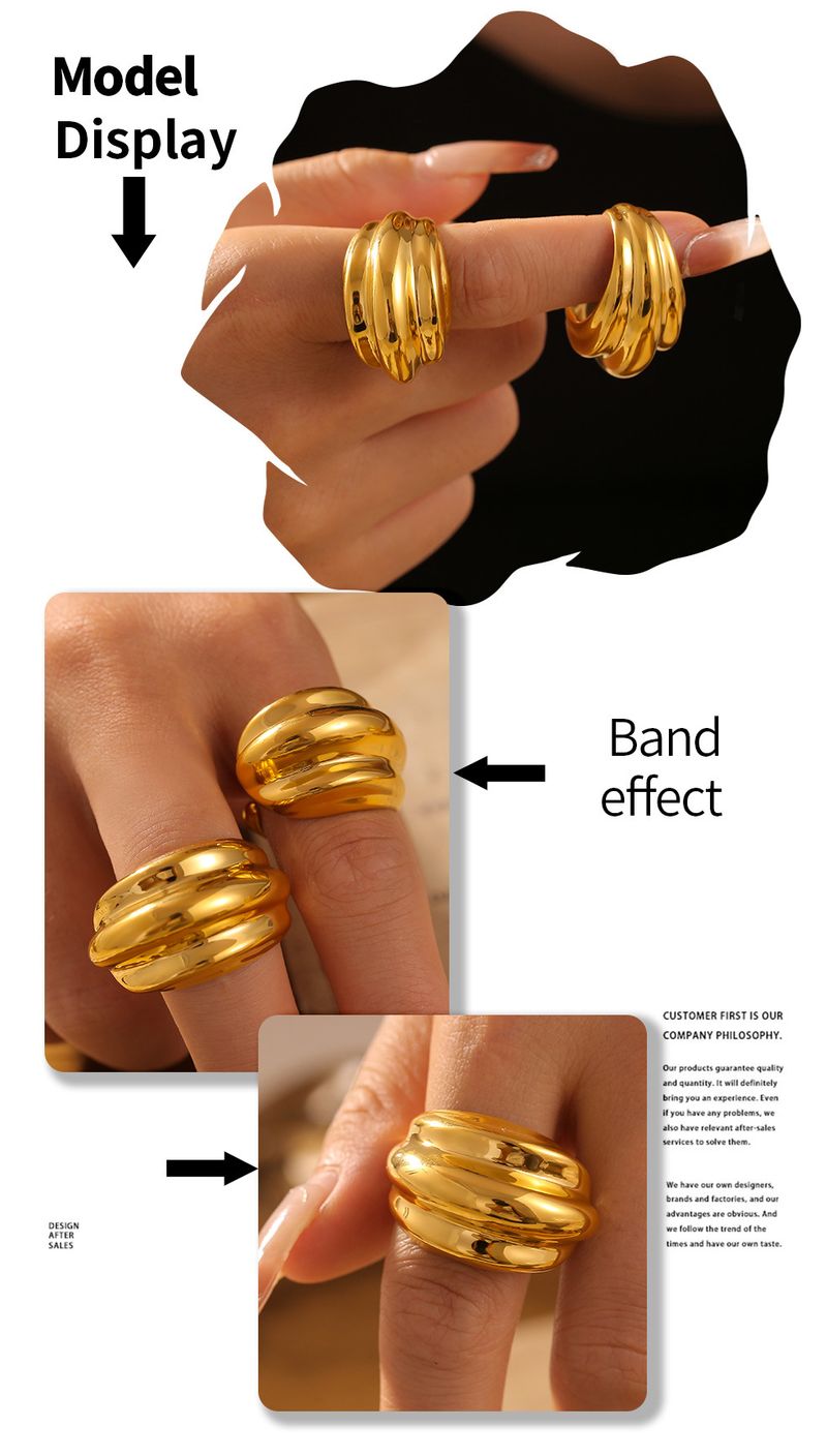 Small Niche Design, Simple Metal Smooth Wave Ring, Ins Style, Irregular Wide Face, Stacked Index Finger Ring_voghion.com