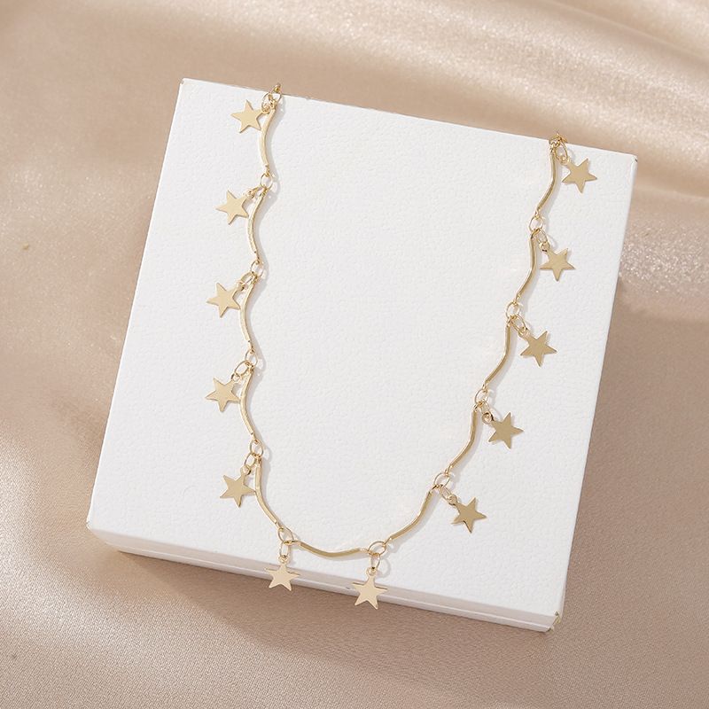 - Fashionable Versatile Gold Star Pearl Earrings and Necklace 2 Piece Set_voghion.com