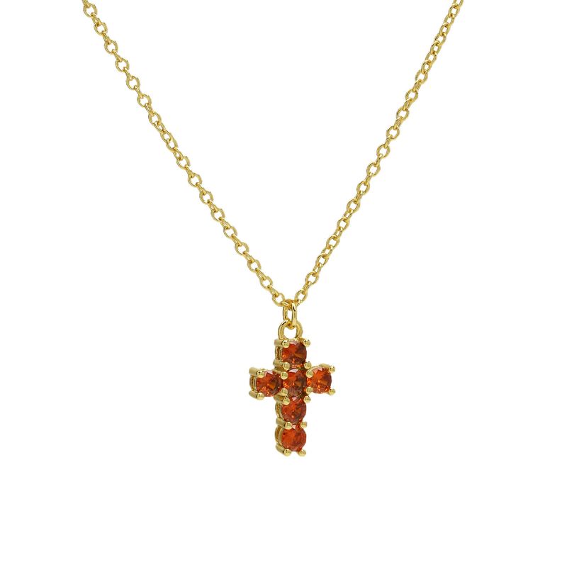 Collana con ciondolo a croce in pietra di compleanno con zirconi color ottone e pietra portafortuna di dicembre, molto venduta_voghion.com