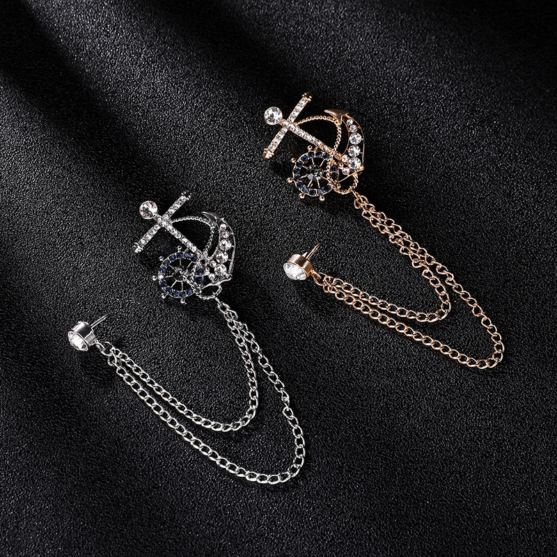 Designer men's high-end suit cross brooch personalized trendy suit collar pin tassel accessories_voghion.com