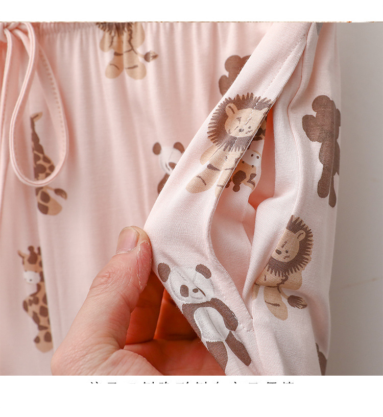 Vêtements pour femmes Printemps et été Modal Pyjamas Femmes Dessin animé Animal Manches Courtes Pantalon Mince Lâche Doux Confortable Ensemble de vêtements pour la Maison_voghion.com