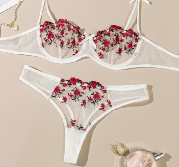 Γυναικεία Intimates Σέξι Ζωγραφική με Μελάνι Κεντημένο Σουτιέν με Δαντέλα Πεταλούδα Σετ Λεπτό Βαμβακερό Κύπελλο Μεγάλο στήθος Μικρό σουτιέν_voghion.com