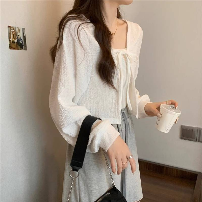 Chaleco tipo blusa de seda fina de verano para mujer, chaqueta corta de talla grande con capa y protección solar, cárdigan_voghion.com
