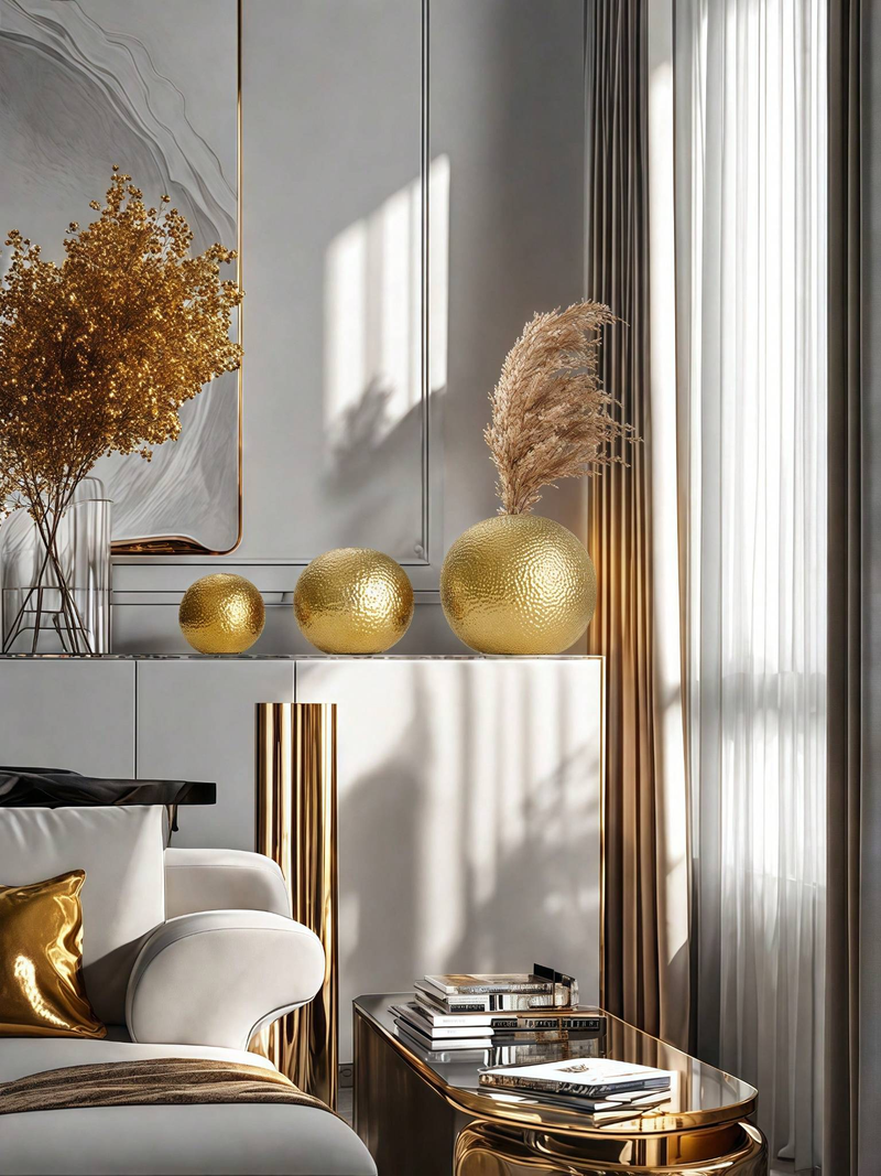 1 vase en céramique à surface dorée avec boule à pois, idéal pour les décorations de scène de style luxueux et léger, les compositions florales_voghion.com