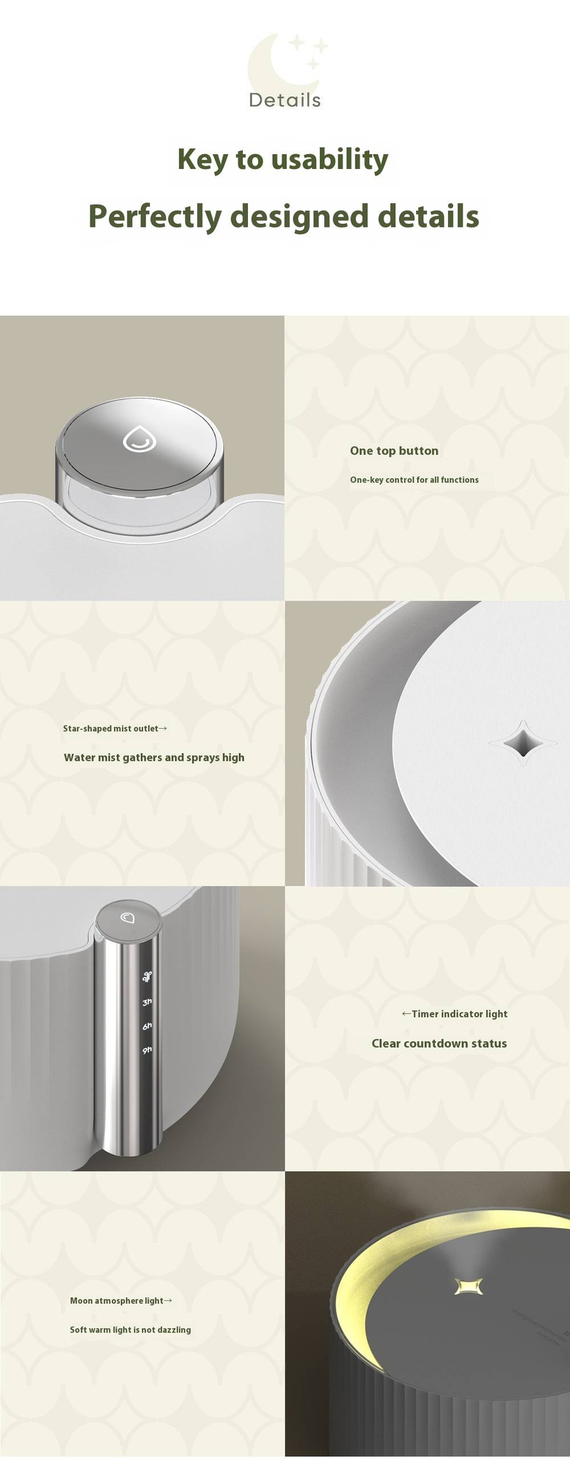 650 ml Aromatherapie-Diffusor und Luftbefeuchter mit LED-Stimmungslichtern, ultraleise für Zuhause/Büro, Stromversorgung über USB und Netzstrom, 8-Stunden-Timer, 70 ml/h Nebelausstoß_voghion.com