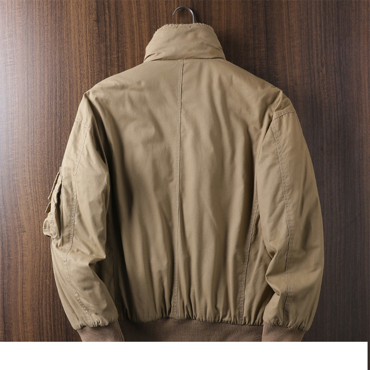 Heren winterbomberjack met fleecevoering en kraag van schapenvacht - Klassieke werkjas in militaire stijl (meerdere kleuren en maten)_voghion.com