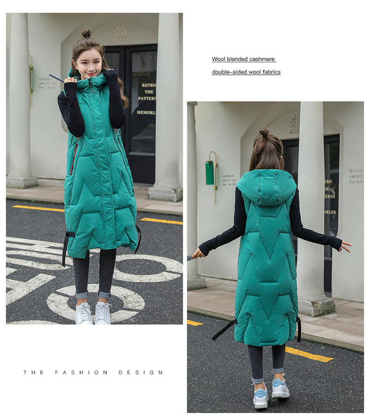 Dameskleding Dames lang gewatteerd vest met capuchon - Wintermode gewatteerd mouwloos jack voor casual en kantoor (wit/groen/zwart, M-XXL)_voghion.com
