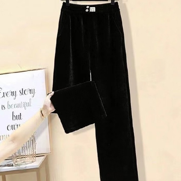 "Zachte Chenille Wijde Broek - Hoge Taille Flowy Lounge Broek met Elastische Tailleband voor Dames, Comfortabele Rekbare Rechte Broek,_voghion.com